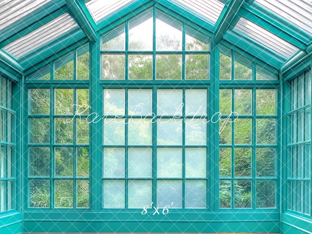 Kate Teal Glass Conservatory Windows Backdrop Designed by Mini MakeBelieve - Kate Backdrop AU
