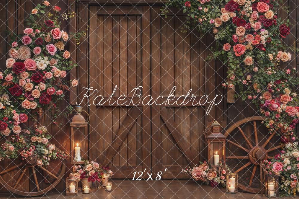 Kate Flower Wheels Rustic Door Fleece Backdrop Designed by Emetselch