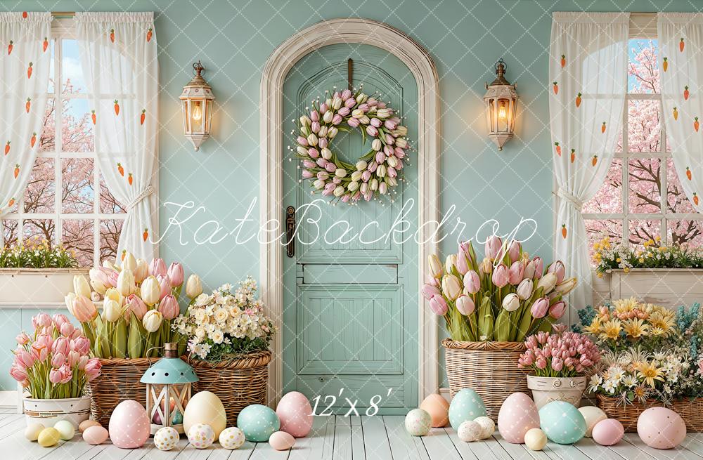 Kate Easter Eggs Tulips Wreath Pastel Backdrop Designed by Emetselch