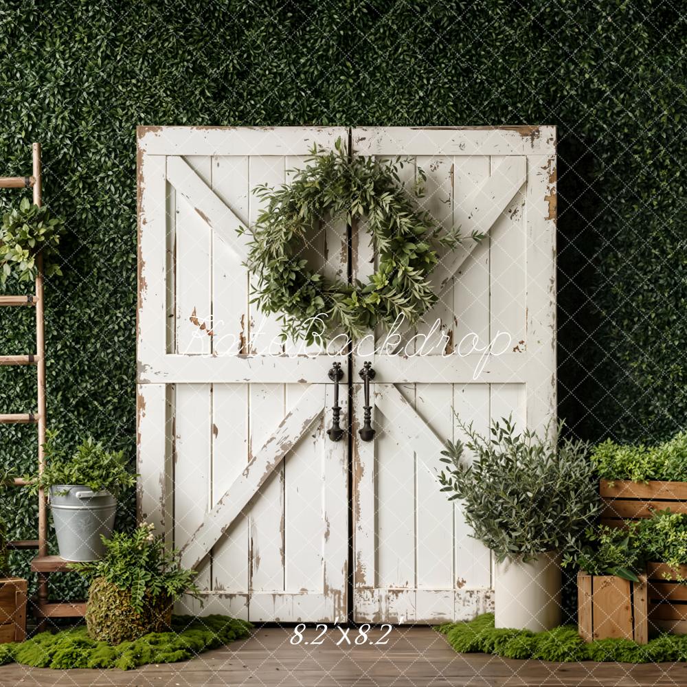 Kate Spring White Barn Door Greenery Ladder Backdrop Designed by Emetselch
