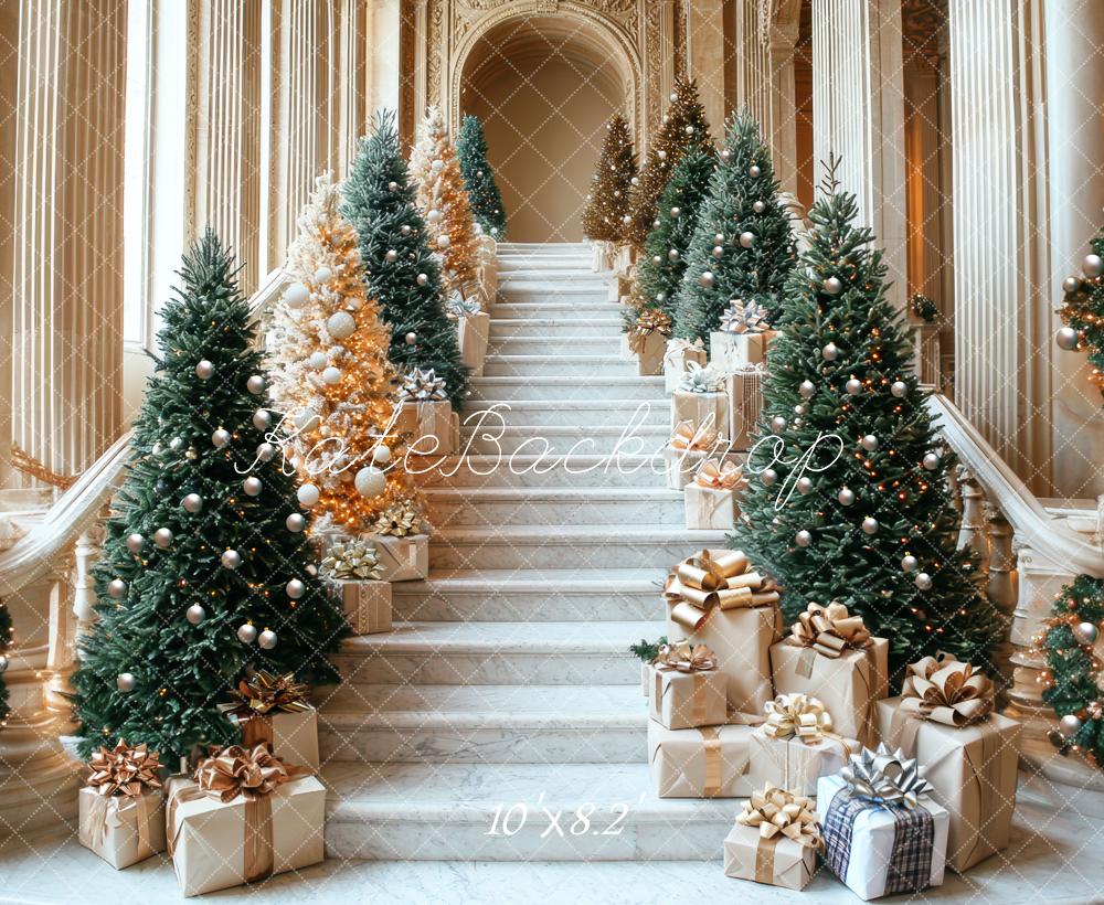 Kate Christmas Cascading Stairs Presents Backdrop Designed by Mini MakeBelieve - Kate Backdrop AU