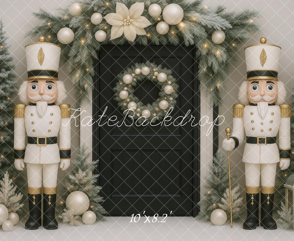 Kate Christmas Nutcracker Fir Trees Black Door Backdrop Designed by Ashley Paul