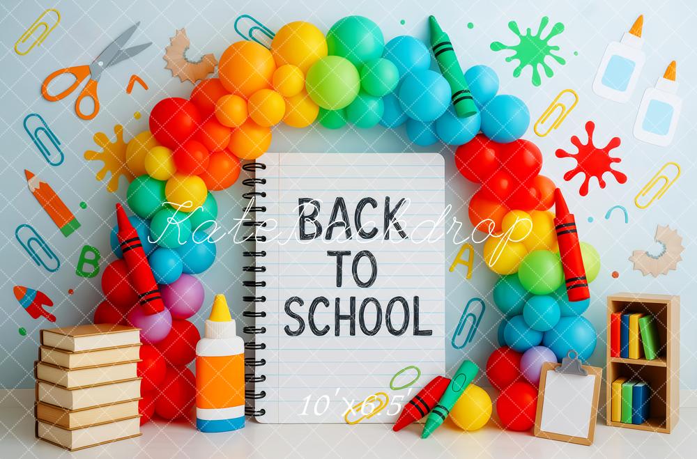 Kate Back To School Rainbow Balloons Stationery Backdrop Designed by Patty Roberts - Kate Backdrop AU