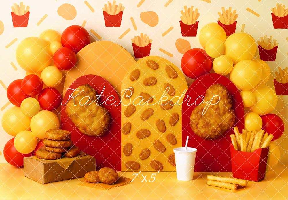 Kate French Fries Nuggets Red Yellow Balloons Backdrop Designed by Mini MakeBelieve - Kate Backdrop AU