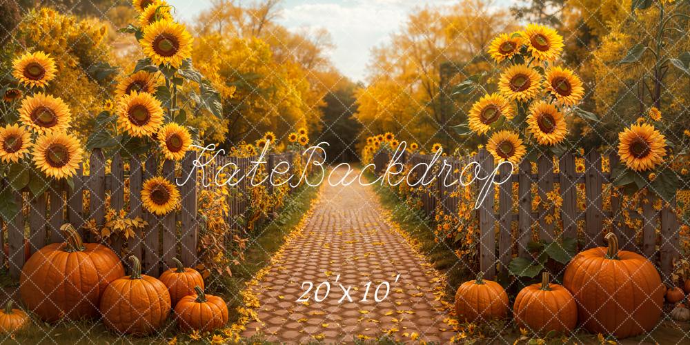 Kate Fall Sunflowers Cobblestone Pumpkins Backdrop Designed by Emetselch - Kate Backdrop AU