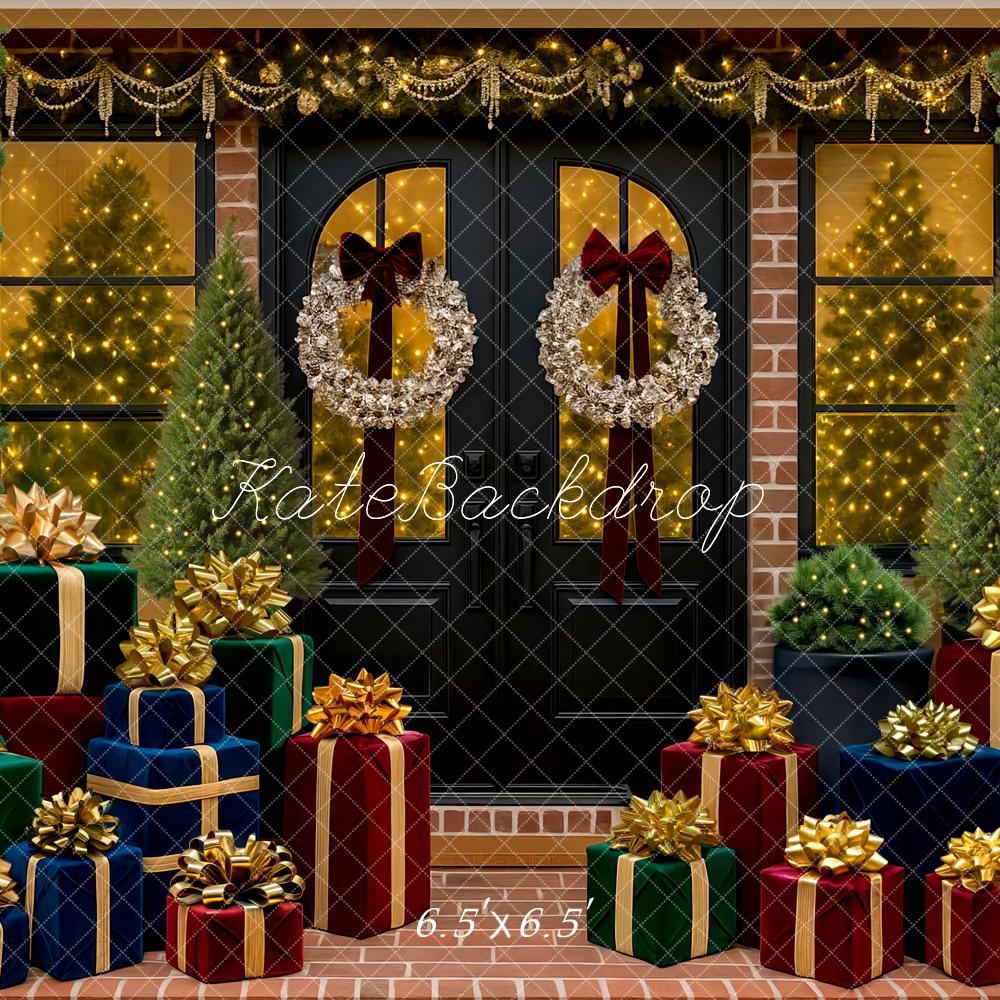 Kate Christmas Front Door Presents Trees Backdrop Designed by Mini MakeBelieve - Kate Backdrop AU