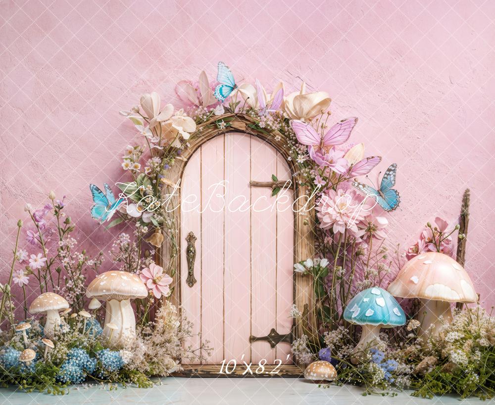 Kate Butterflies Mushrooms Backdrop Fairy Fantasy Door Pink Purple Designed by Emetselch - Kate Backdrop AU