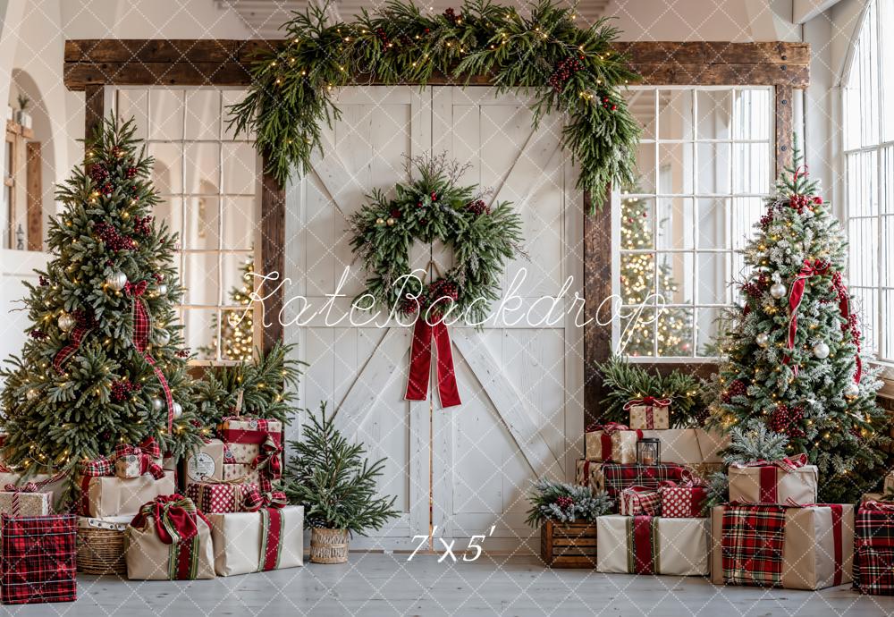 Kate Christmas Barn Door Trees Presents Backdrop Designed by Chain