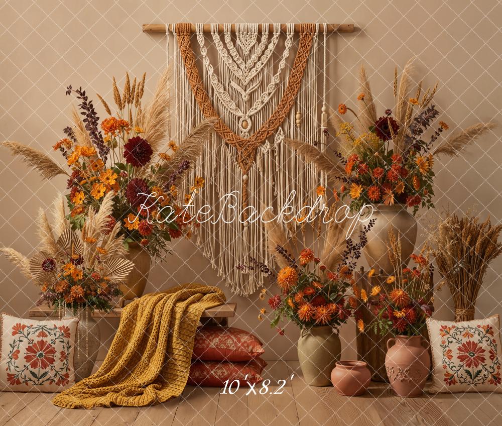 Kate Bohemian Macrame Floral Fleece Backdrop Designed by Emetselch