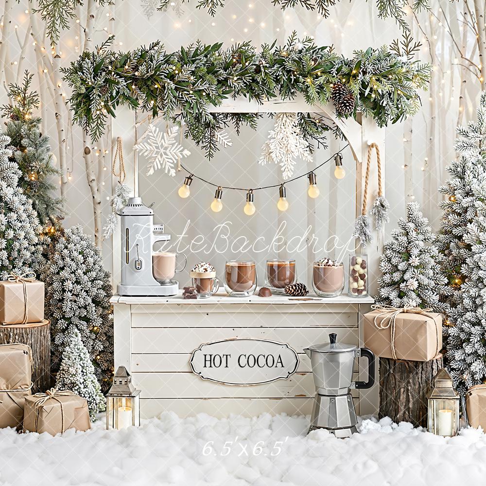 Kate Christmas Hot Cocoa Snow Trees Backdrop Designed by Emetselch - Kate Backdrop AU