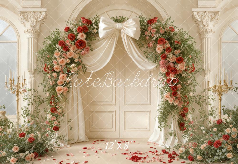 Kate Flower Arch Bow Roses Elegant Fleece Backdrop Designed by Emetselch