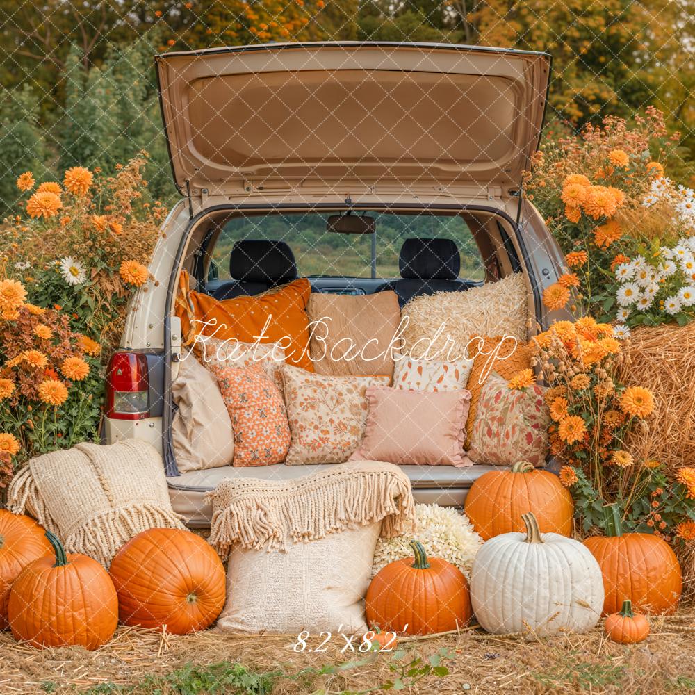 Kate Fall Truck Hay Bales Pumpkins Backdrop Designed by Emetselch