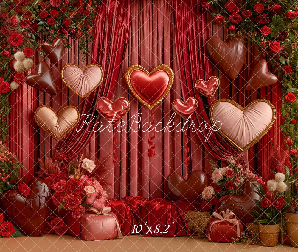 Kate Valentine Heart Balloons Curtains Backdrop Designed by Emetselch