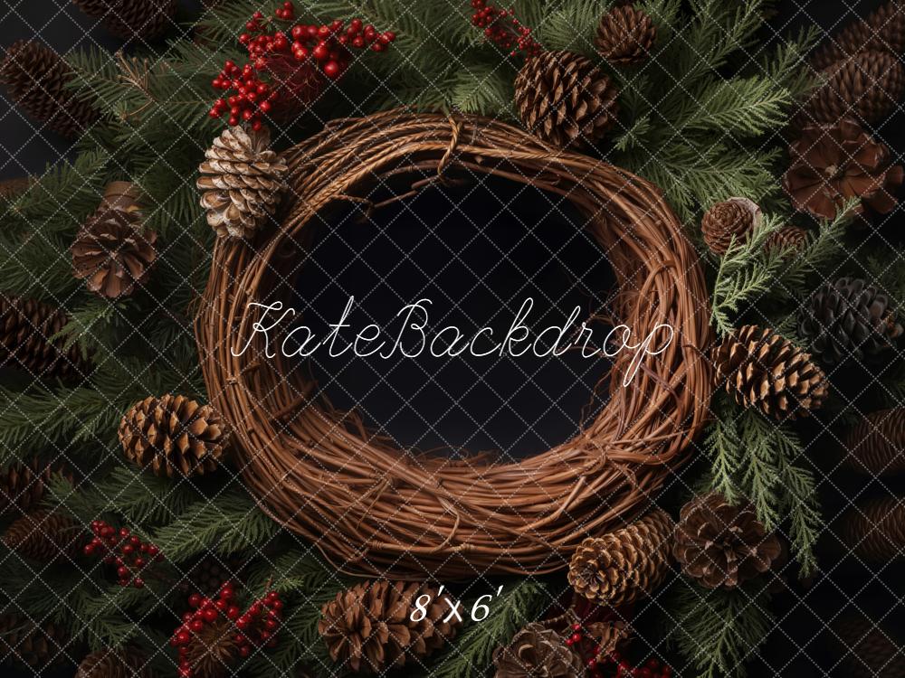 Kate Christmas Pine Wreath Pinecones Fleece Backdrop Designed by Chain