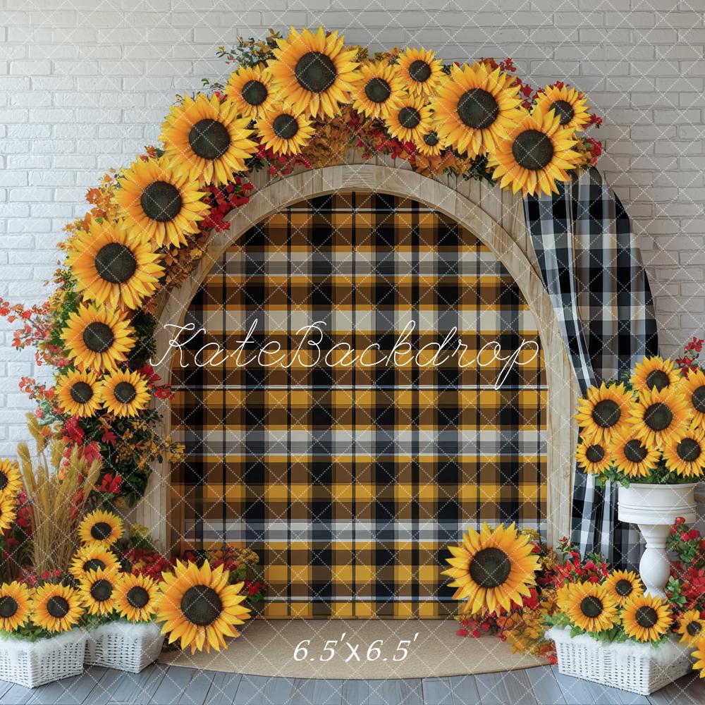 Kate Arch Sunflowers Plaid Backdrop Designed by Mini MakeBelieve - Kate Backdrop AU