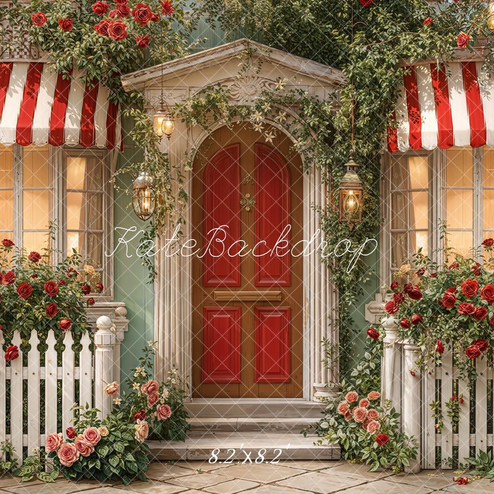 Kate Red Door Striped Awning Roses Backdrop Designed by Emetselch