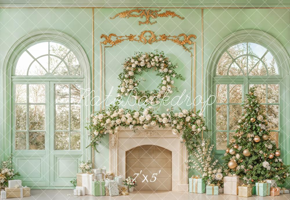 Kate Mint Fireplace Christmas Backdrop Designed by Emetselch - Kate Backdrop AU