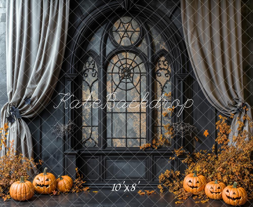 Kate Halloween Gothic Pumpkins Curtains Fleece Backdrop Designed by Emetselch