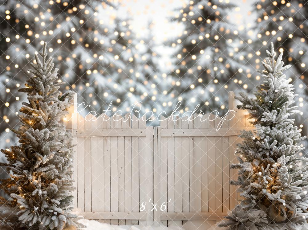 Kate Christmas Snowy Fence Bokeh Backdrop Designed by Emetselch