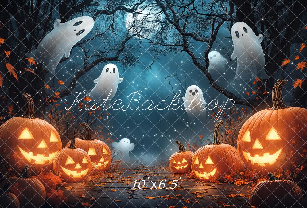 Kate Halloween Pumpkins Ghosts Fleece Backdrop Designed by Chain - Kate Backdrop AU