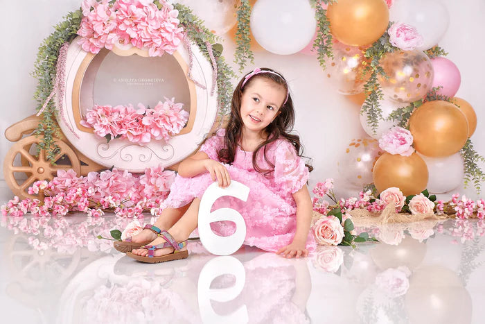 Kate Cake Smash Floral Balloon Carriage Backdrop Designed by Lisa B - Kate Backdrop AU