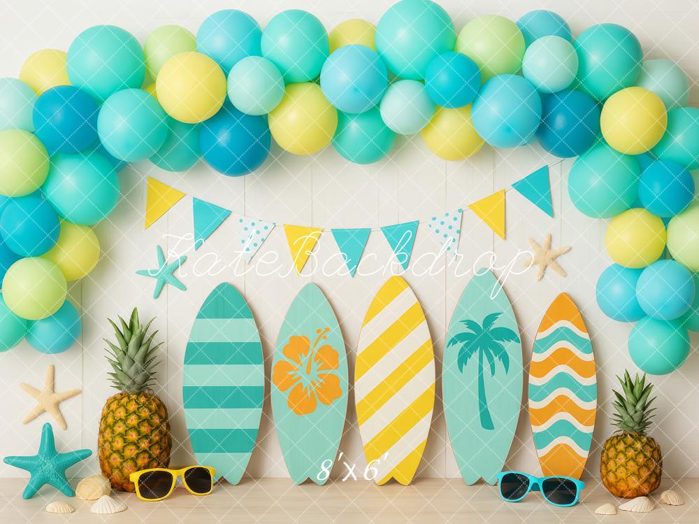 Kate Summer Surfboards Balloons Tropical Backdrop Designed by Patty Roberts