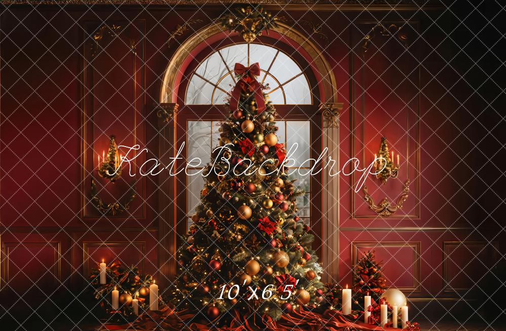 Kate Christmas Tree Red Wall Candlelight Backdrop Designed by Emetselch