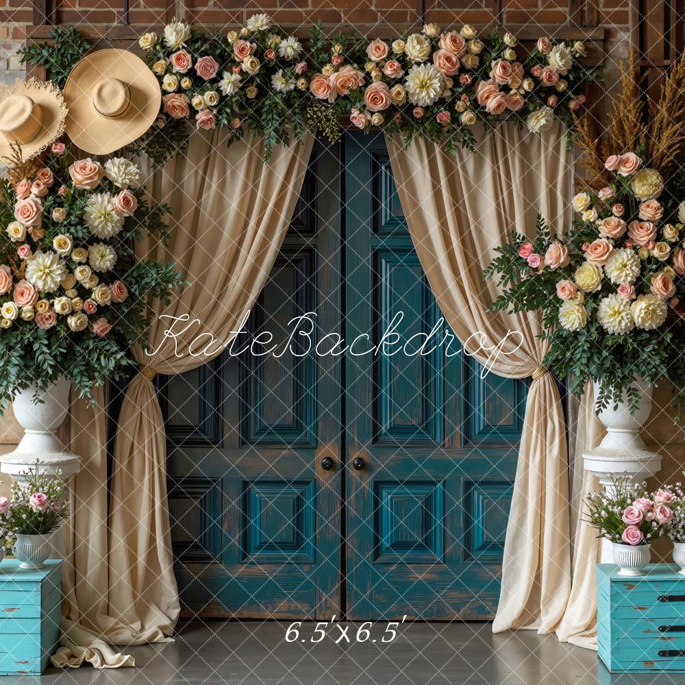 Kate Flower Arch Blue Door Hats Backdrop Designed by Mini MakeBelieve