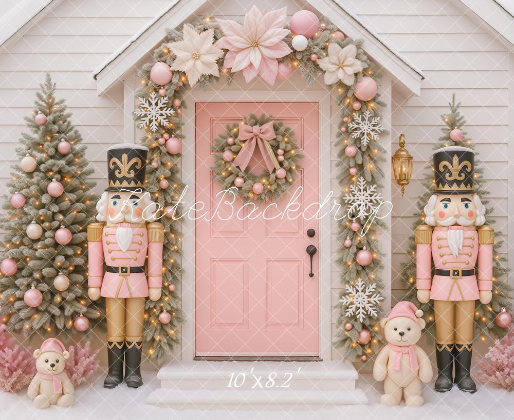 Kate Christmas Trees Nutcracker Pink Door Backdrop Designed by Ashley Paul