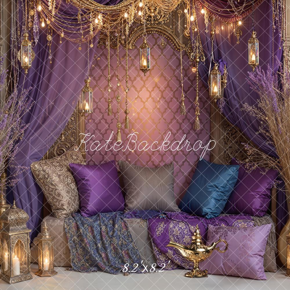 Kate Arabian Nights Purple Backdrop Curtains Lanterns Cushions Designed by Emetselch - Kate Backdrop AU