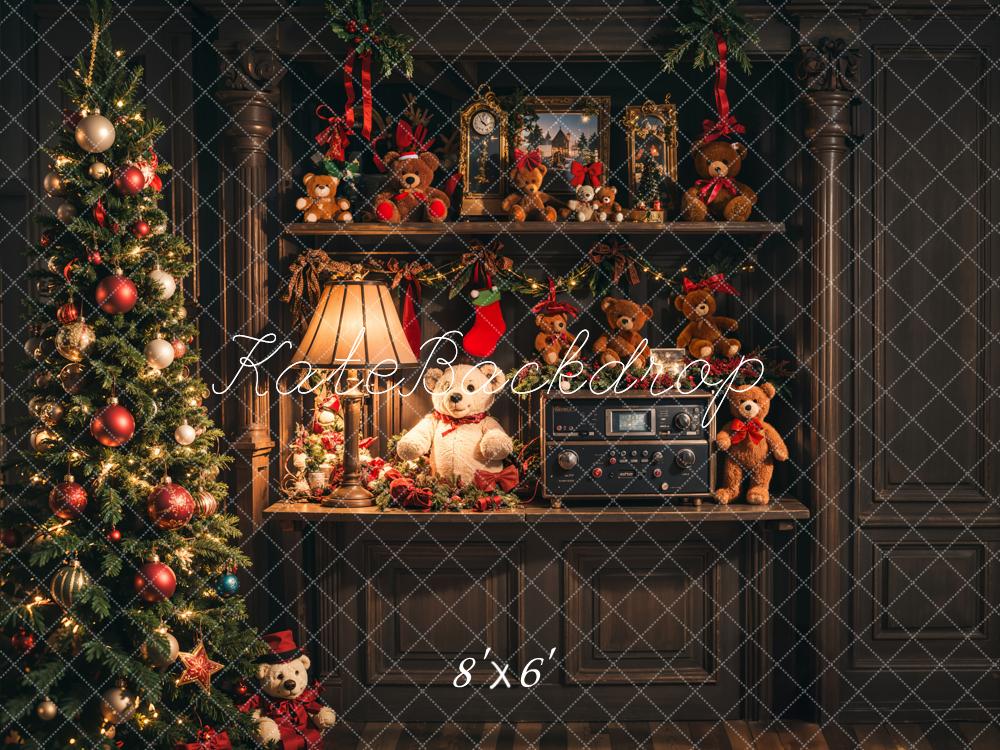 Kate Christmas Tree Teddy Bears Vintage Shelf Backdrop Designed by Emetselch - Kate Backdrop AU