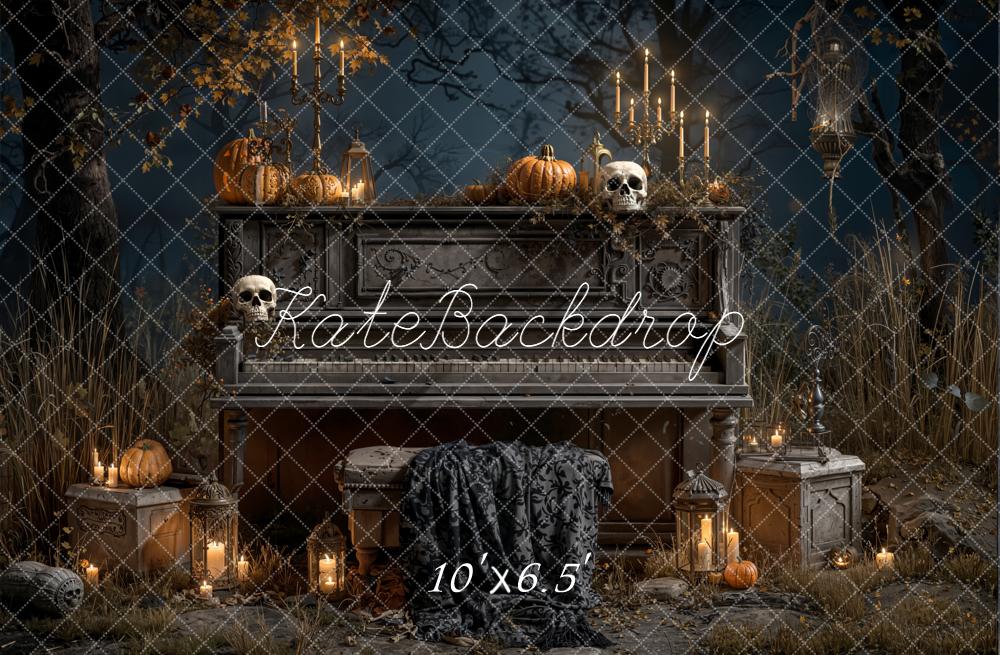 Kate Halloween Piano Skulls Fleece Backdrop Designed by Emetselch