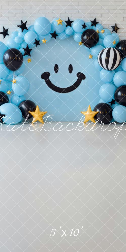Kate Sweep Blue Balloon Smiley Face Stars Backdrop Designed by Emetselch - Kate Backdrop AU