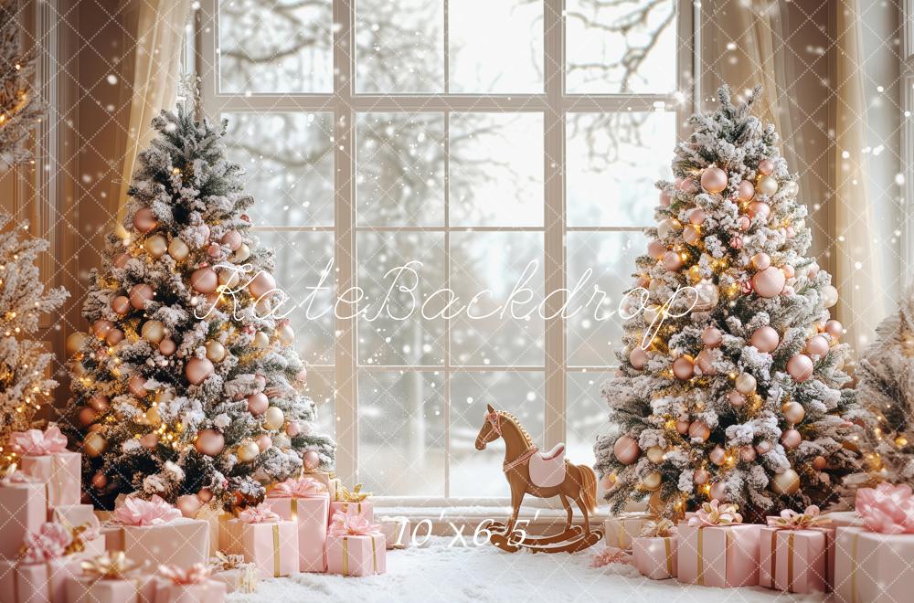 Kate Christmas Snowy Trees Rocking Horse Backdrop Designed by Patty Roberts