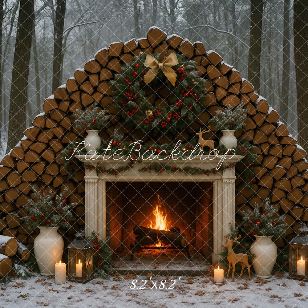 Kate Winter Firewood Fireplace Forest Backdrop Designed by Ashley Paul