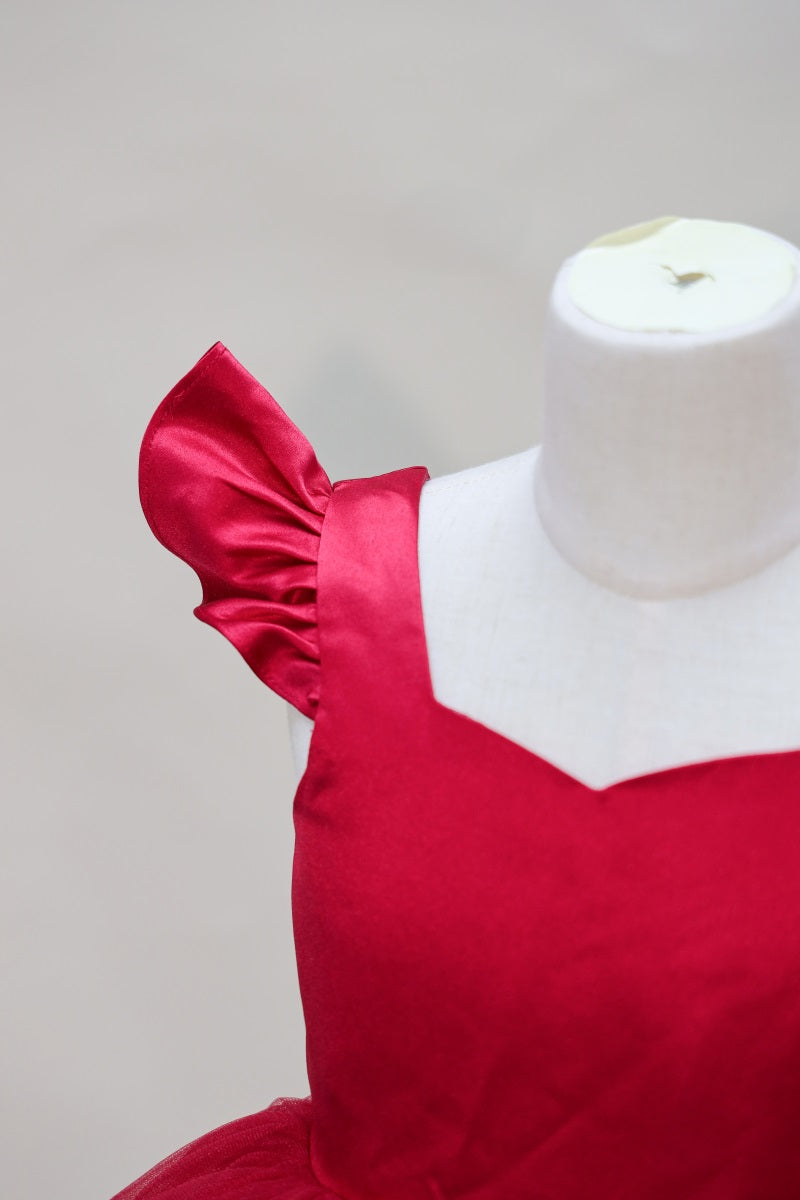 Kate Spring/Summer Valentine Red Flying Sleeves Mesh Kids Dress for Photography