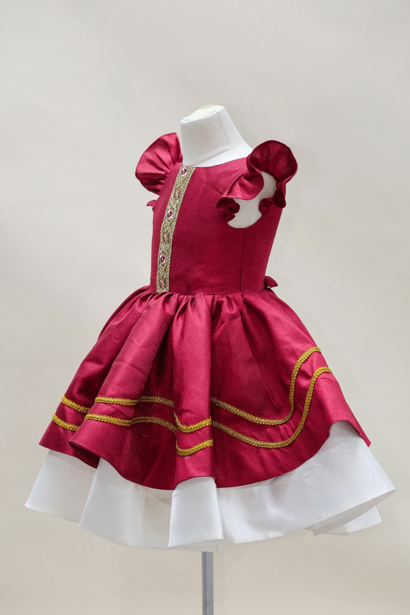 Kate Christmas Red Flying Sleeve Kids Dress for Photography - Kate Backdrop AU