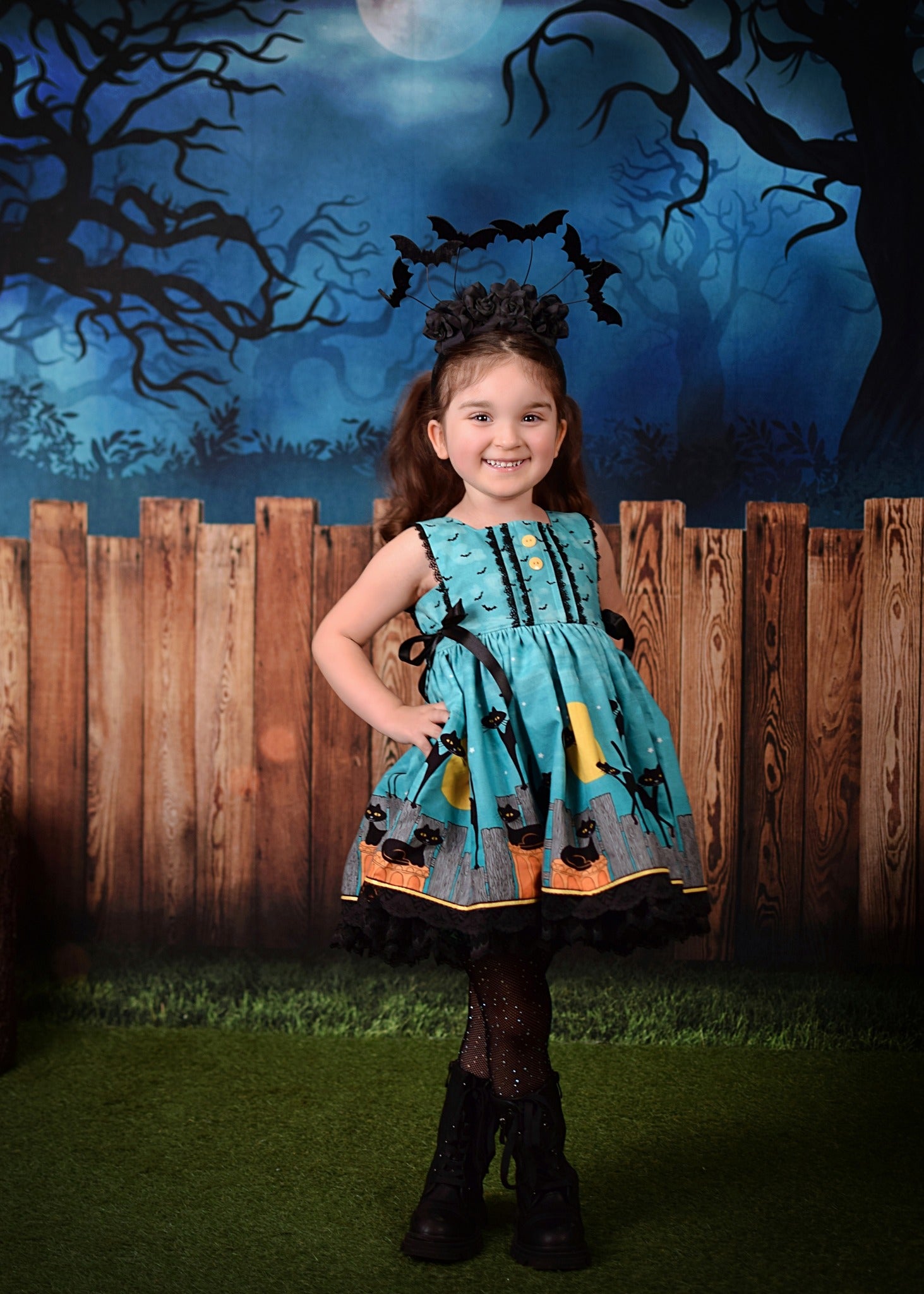 Kate Halloween Backdrop Grass Yard Night Designed by Chain Photography