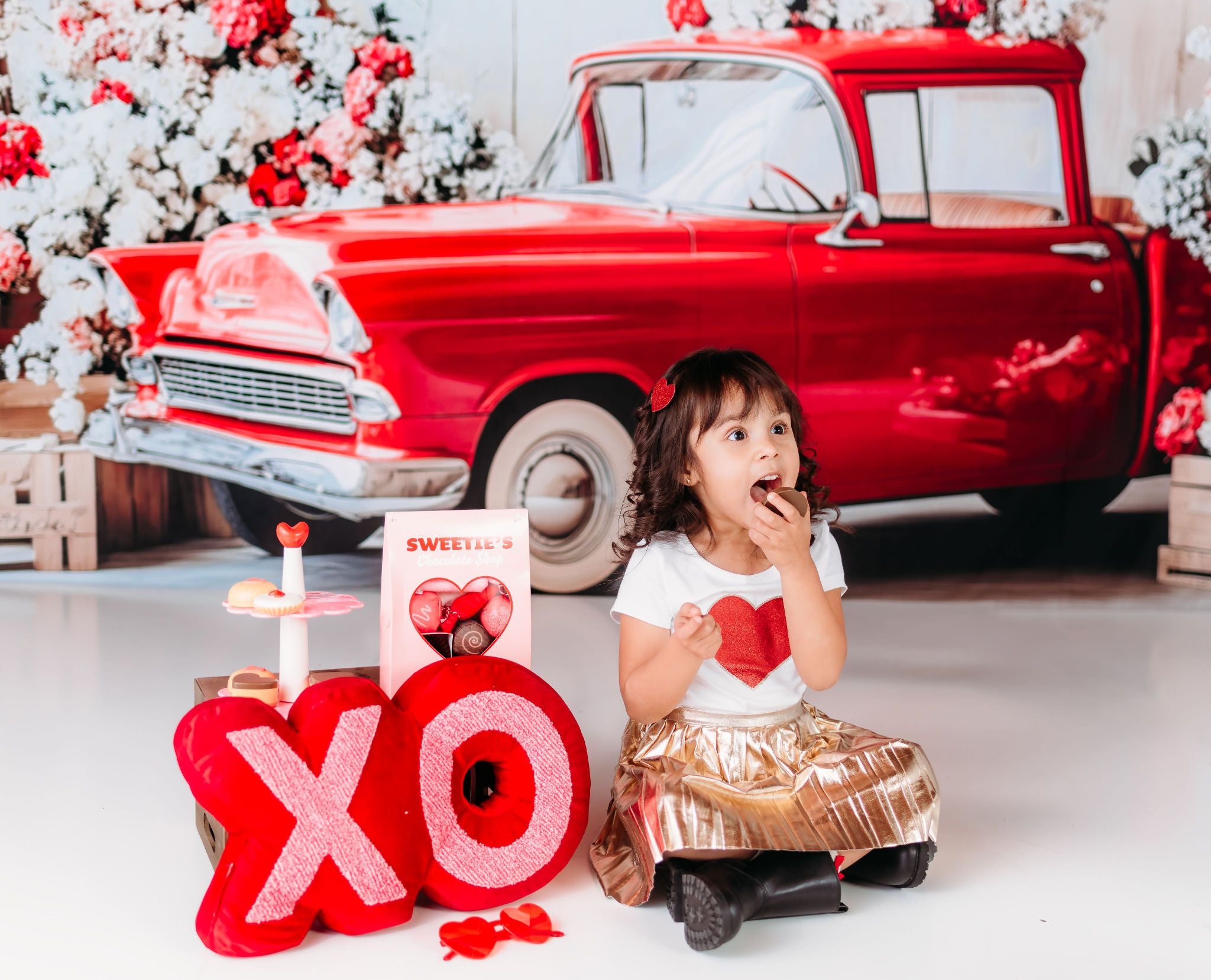 Kate Vintage Valentine’s Day Truck Backdrop Designed by Patty Roberts - Kate Backdrop AU
