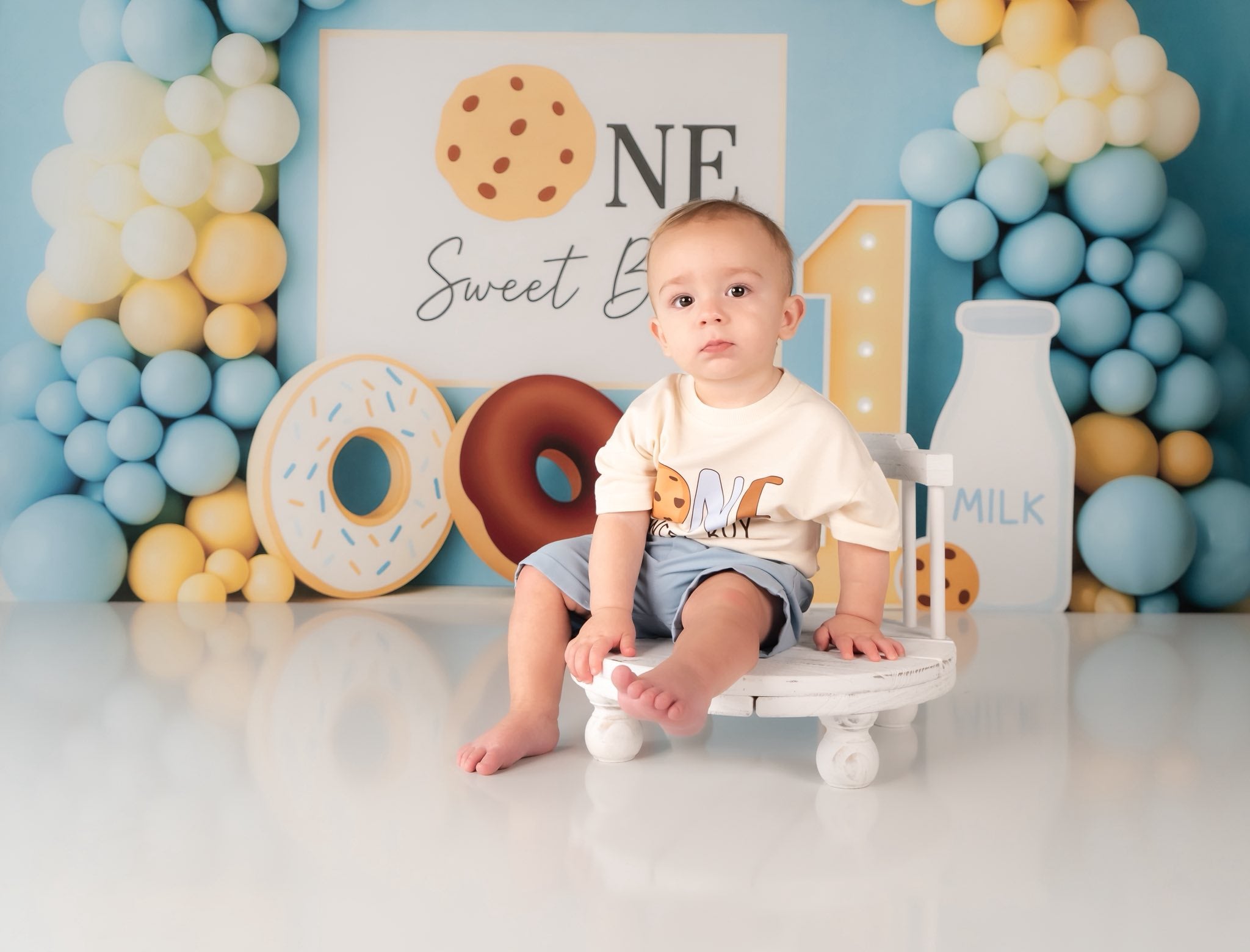 Kate Blue Boy Donut Balloon Backdrop Cake Smash Designed by Patty Roberts - Kate Backdrop AU