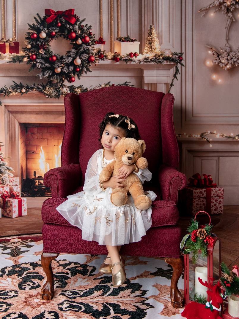 Kate Christmas Tree Fireplace Flame Backdrop+Retro Circular Pattern Floor Backdrop - Kate Backdrop AU