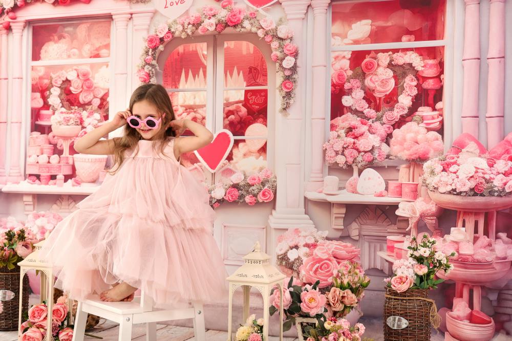 Kate Pink Valentine's Day Flower Shop Backdrop for Photography