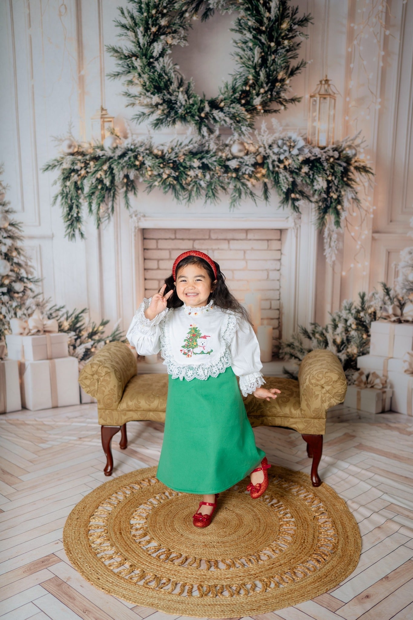 Kate Christmas Fireplace Wreath Trees Backdrop Designed by Emetselch