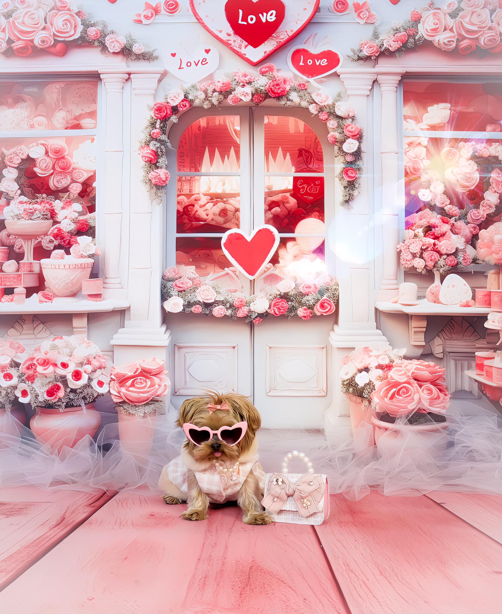 Kate Pink Valentine's Day Flower Shop Backdrop for Photography