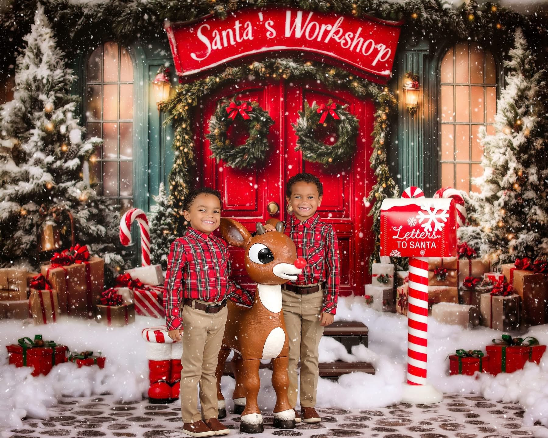 Kate Christmas Santa Workshop Red Door Backdrop Designed by Emetselch - Kate Backdrop AU