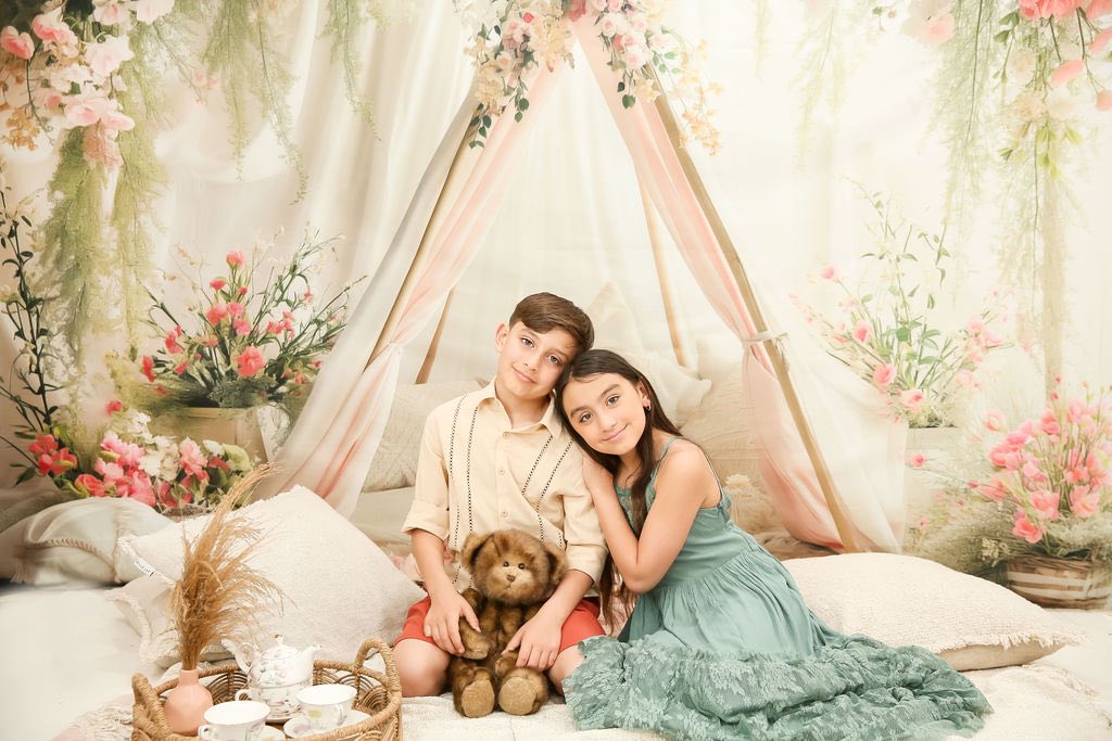 Kate White Spring Teepee with Flowers Backdrop Designed by Patty Robertss - Kate Backdrop AU