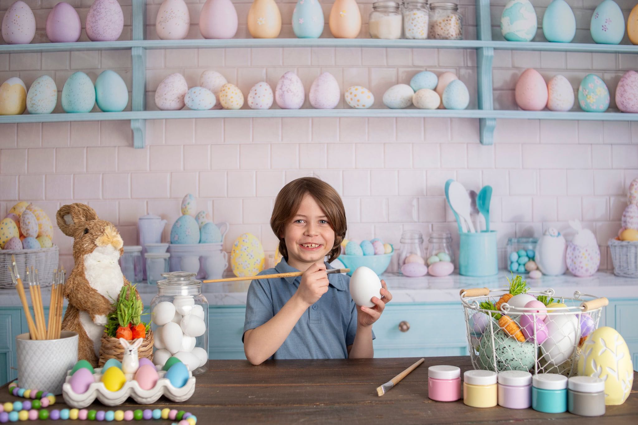 Kate Easter Kitchen Egg Shelf Pastel Backdrop Designed by Emetselch - Kate Backdrop AU