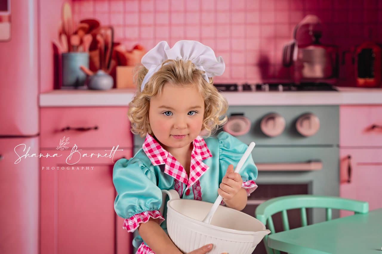 Kate Pink Dollhouse Kitchen Backdrop Designed by Mandy Ringe Photography - Kate Backdrop AU