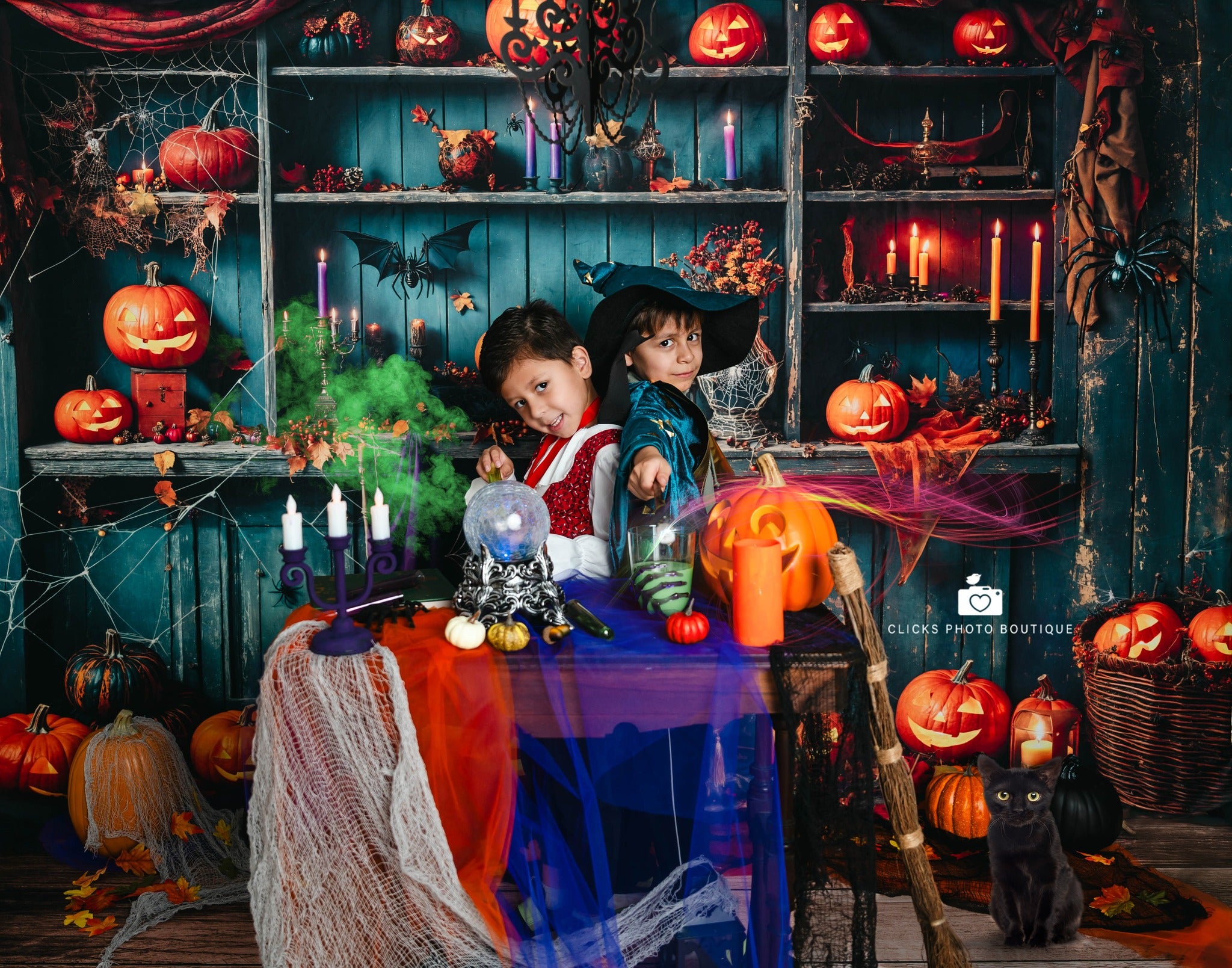 Kate Halloween Green Shabby Wooden Pumpkin Room Set(8ftx8ft&10ftx8ft&8ftx10ft) - Kate Backdrop AU