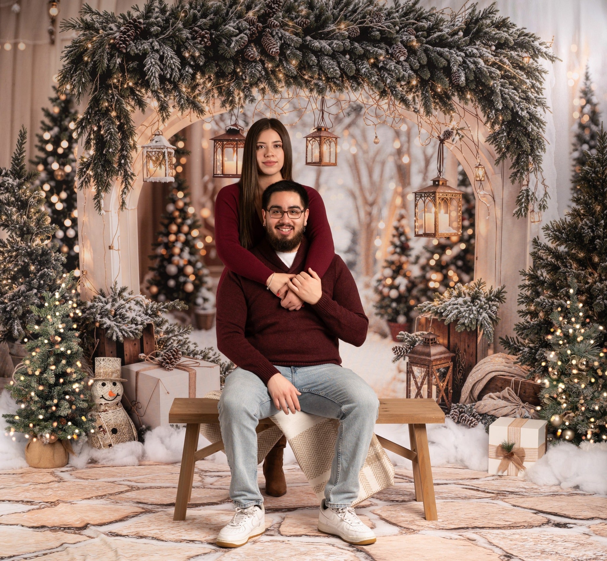 Kate Christmas Snow Arch Backdrop+Winter Stone Floor Backdrop